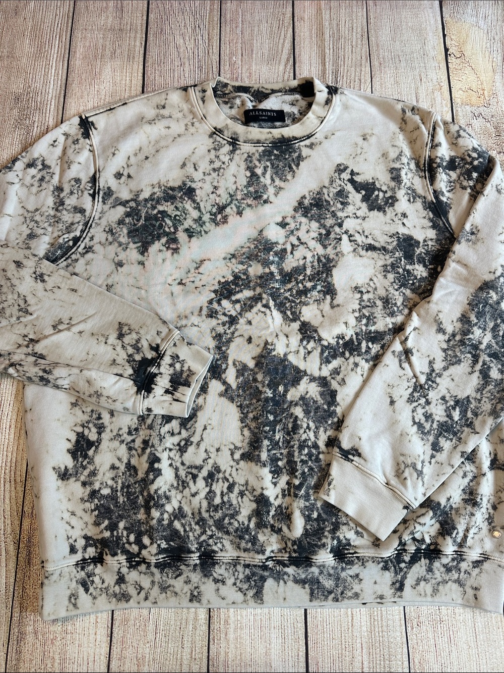 AllSaints Men’s Ace Grey Acid Wash Crewneck Sweatshirt Size L